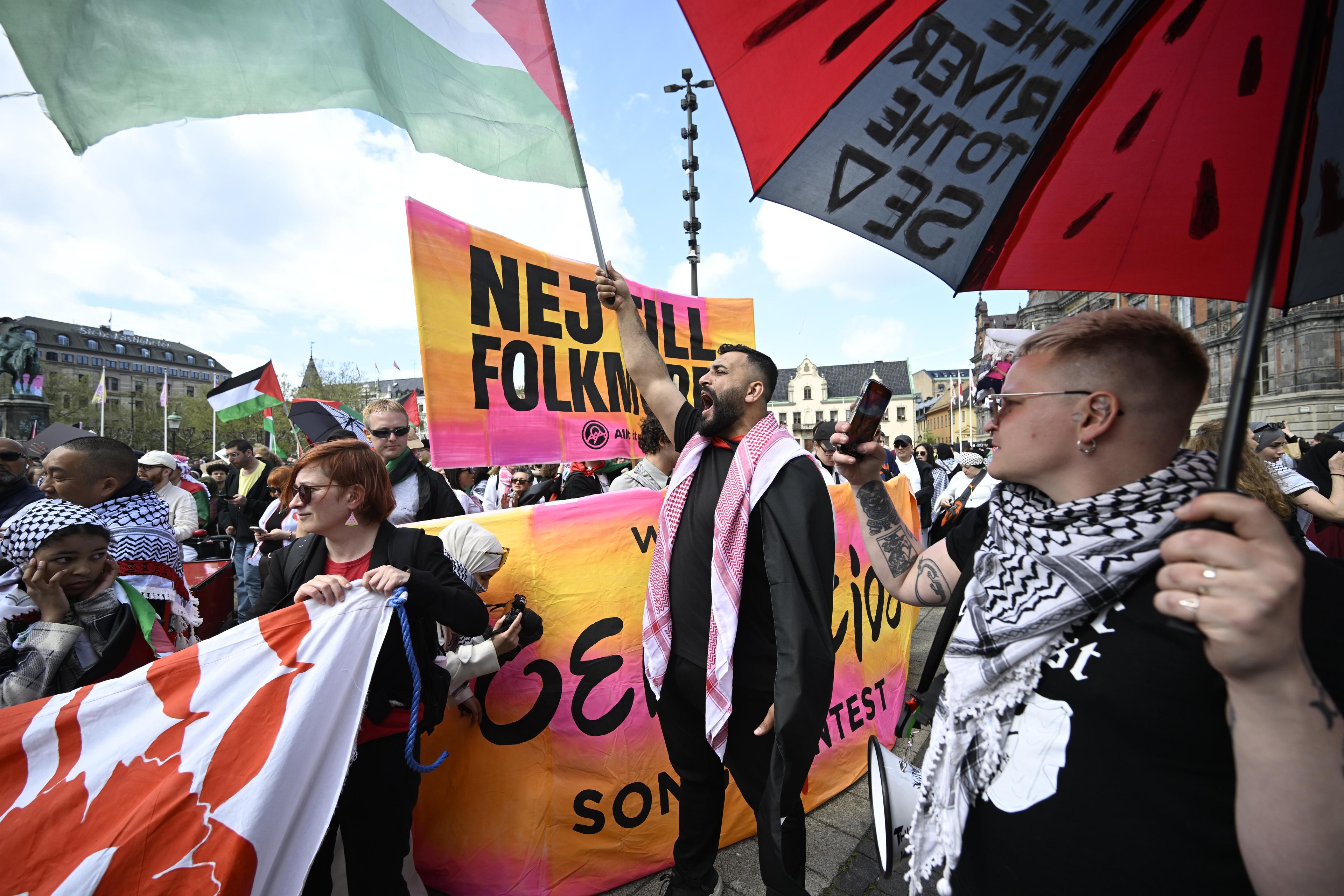 Nu hålls en andra demonstration i Malmö mot Israels medverkan i Eurovision. Foto: Johan Nilsson/TT