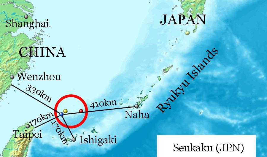 Senkakuöarna i Östkinesiska havet är omtvistade. Ögruppen kalla Senkaku av Japan, Diaoyu av Kina, och Tiaoyutai av Taiwan. Foto: Jackopoid (CC BY-SA 3.0)