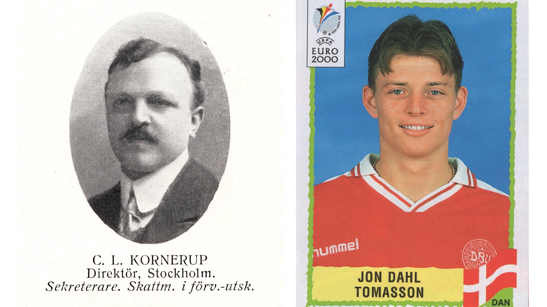 Christian Ludvig Kornerup var en höjdare inom landets dåtida idrottsförvaltning. Jon Dahl Tomasson nådde toppen som spelare. Foto: Public domain/Panini
